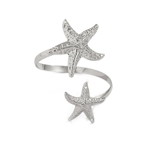 COLORFUL BLING Ocean Starfish Flower Arm Cuff Bracelet for Women Boho Floral Bangle Summer Beach Vacation Armband Jewelry - color: B siver stafish