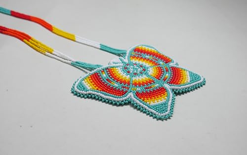 Handmade Native American Style Tribal ethnic Seed Bead Beaded Layered Medallion Necklace #1 - color: Butterfly Turquoise