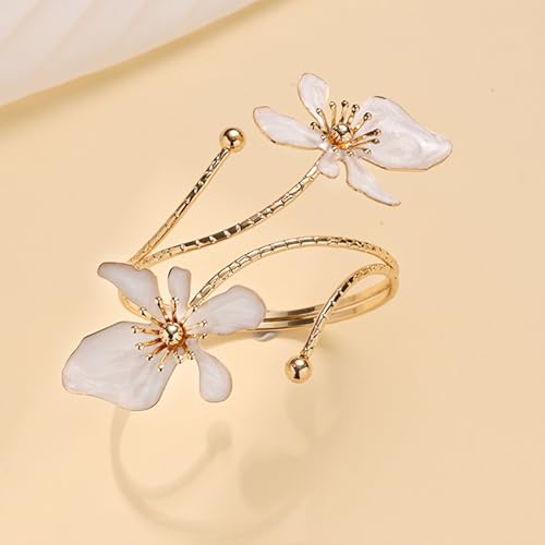 Arm Cuff Jewelry for Women Adjustable Flower Cuff Bangle Bracelet Gold Armband Upper Jewelry Gifts for Women Boho Western Accessories - color: A6:white flower