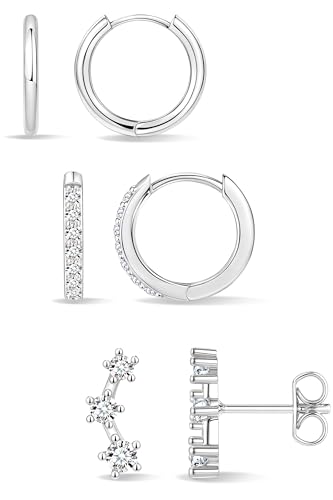 Poxtex Small Sterling Silver Huggie Hoop Earrings Set for Women, Hypoallergenic 14K Gold Plated Hoops Stacks for Multiple Piercings, Dainty Cute Mini Lightweight Cartilage Studs Trendy Jewelry Gift - color: Silver-climber