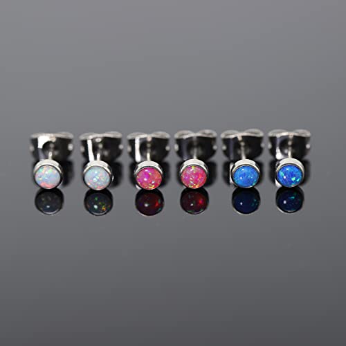G23 Titanium Opal Stud Earrings for Women Girls Hypoallergenic Earring with 4mm 5mm Birthstone for Sensitive Ear Fashion Women's Jewelry(2pcs) - color: Fire & Snow, size: 5mm