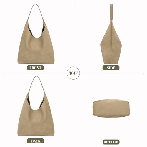 Suede Hobo Bags for Women Trendy Suede Shoulder Bag Slouchy Tote Handbag Suede Purse for Work Everyday | Suede Hobo Bags - color: Khaki