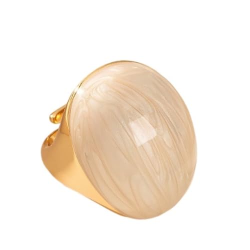 Kokoma Geometric Oval Statement Ring for Women Minimalist Open Adjustable Ring Gold Plated Bold Dome Cocktail Rings Promise Anniversary Band Jewelry - color: White