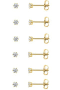 14K Gold Filled Polished Small CZ Pearl Ball Stud Earrings Set for Women Men 20G Surgical Steel Hypoallergenic Piercing Studs for Sensitive Ear, Pack of 6 Pairs - style: U : 3MM Gold Cubic Zirconia Studs Set