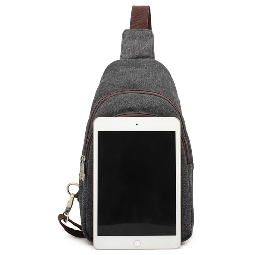SILKAREA Canvas Sling Bag for Wome Crossbody Purse Small Sling Backpack Purse Travel Hiking Chest Bag Daypack - color: Black