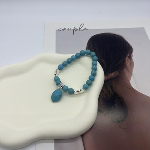 Turquoise Bracelet for Women, 8mm Beaded Stretchable Unisex Bracelet, Boho Turquoise Bead Bracelet Stone Beaded Bracelets Turquoise Jewelry for Women - color: Turquoise Pendant