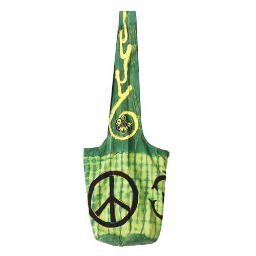 Mandala Crafts Hippie Bag, Large Boho Hobo Purse for Women, Crossbody Shoulder Sling Bags for Indie Style Bohemian Accessory - style: Green Om