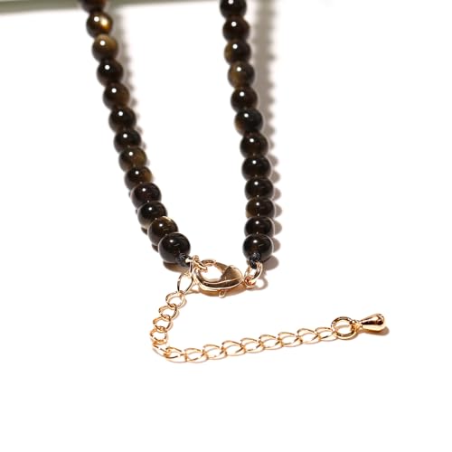 Simple Choker Necklace for Women Real Stone and Crystals Necklaces 4mm Beaded Choker Jewelry Meditation Gift for Women (16"+2") - style: Golden Obsidian