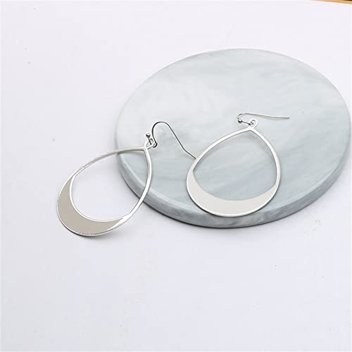 MALOYANVE Teardrop Earrings for Women Boho Fashion Large Gold Silver Waterdrop Simple Lightweight Hollow Metal Drop Dangle Statement Earrings Jewelry Gifts - color: Silver
