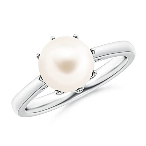Angara Freshwater Pearl Crown Ring in Silver/14K Solid Gold/Platinum | Freshwater Pearl Solitaire Ring for Women | June Birthstone, Anniversary Jewelry Gift - color: Silver, size: 5