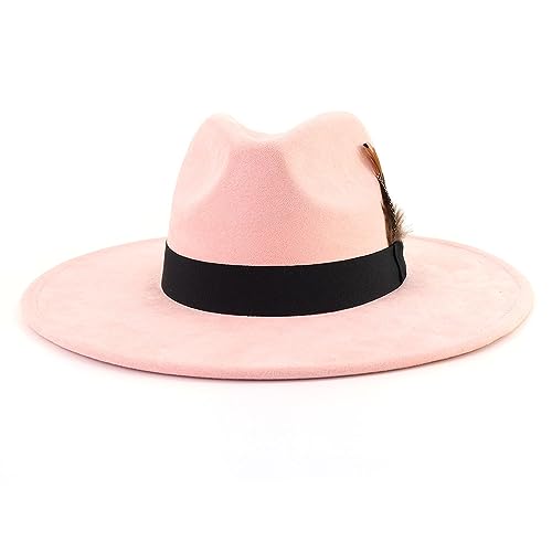 LIDHAY Big Wide Brim Fedora Hats for Women Men Western Suede Hat Panama Hat Outdoor Hats - color: Skin Pink