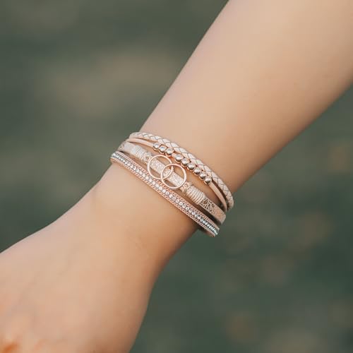 FANCY SHINY Boho Leather Wrap Bracelet Stackable Infinity Chunky Cuff Bracelets Western Hippie Outfits Jewelry Valentine Gifts for Women - color: Rose Gold