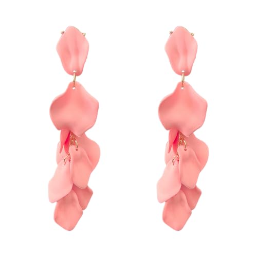 Long Acrylic Rose Petal Earrings Dangle Exaggerated Flower Earrings Drop Statement Floral Tassel Earrings for Women - color: Long Acrylic Rose Petal Earrings-Pink