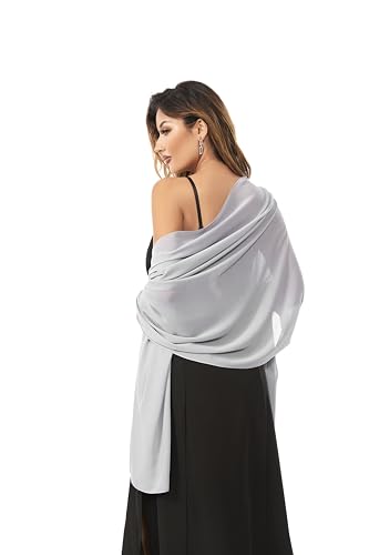 Shawls and Wraps for Evening Dresses Sheer Chiffon Women Elegant Soft Silky Sparkly Wedding Bridal Scarf - color: Light Grey B