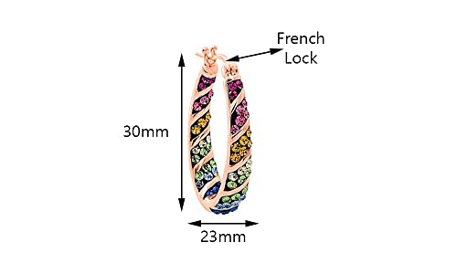 Savlano 14K Gold Plated Inside Out Multicolor Rainbow Crystal Hoop Earrings For Women Comes With Gift Box - color: Rose Gold