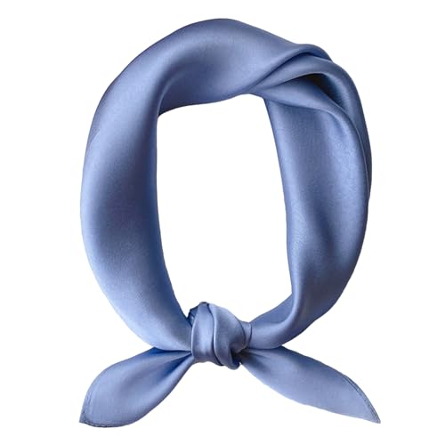 Ciormis 100% Mulberry Silk Scarf-Women's 21''/27''Square Silk Hair Head Scarf Neckerchief with Gift Packaged - color: 21''x 21''-style 25-haze Blue