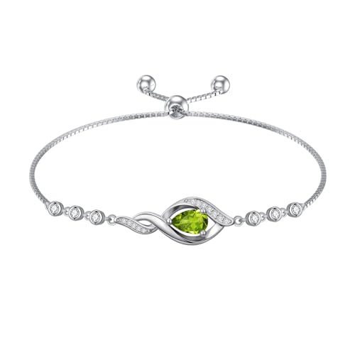 HPQQ Birthstone Bracelet for Women 925 Sterling Silver Infinity Love Jewelry Anniversary Birthday Mothers Day Gifts for Mom Wife Her - color: 08-August-Peridot