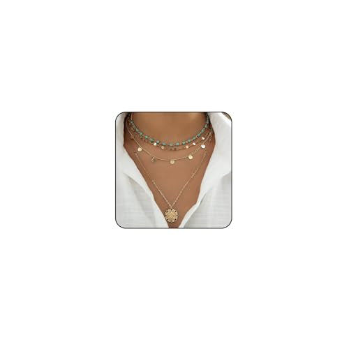 Boho Necklaces for Women Layered Turquoise Beaded Choker Necklace Western Jewelry for Women Sequin Coin Necklace Country Necklace Bohemian Boho Jewelry for Women Western Necklaces Summer Beach Necklace - style: Style A