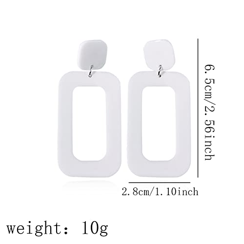 ANXIN STORE Boho Minimalist Multicolor Acrylic Geometric Square Hollow Pendant Neon Nightclub Earrings Vintage 80s 90s Party Accessories Womens - color: White hollow earrings