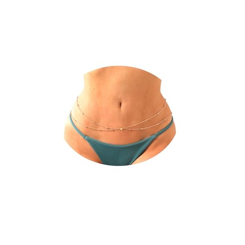 Belly Waist Chain Beads Layered Belly Chains Gold Plated Sexy Bikini Body Chain Adjustable Jewelry for Women - style: C-heart