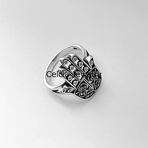 Solid 925 Sterling Silver Large Hamsa Ring, Flower Ring, Statement, Hand, Religious, Boho Bohemian, Minimalist, Mothers Day (Size 7)