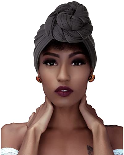 HOMELEX Head Wraps Turbans Stretch Jersey Knit Headwraps Wrap Turban Scarf Tie for Women - color: Gy