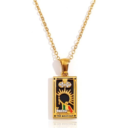 ORIGENCE 18k Gold Plated Tarot Cards Pendant Necklace - Vintage Colorful Charm Necklace Lucky Talisman Hypoallergenic for Women and Men Gift - style: The Magician-new