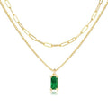 Dainty Gold Charm Necklaces for Women Non Tarnish, 14K Trendy Blue Green Cubic Zirconia Emerald Pendant Birthstone Necklaces Birthday Gifts for Women Waterproof Jewelry - color: 05-May(Emerald)