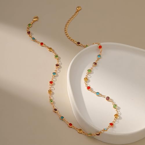 Beaded Choker Necklaces for Women 18k Gold Plated Dainty Gold Choker Necklaces for Women - style: round cz choker