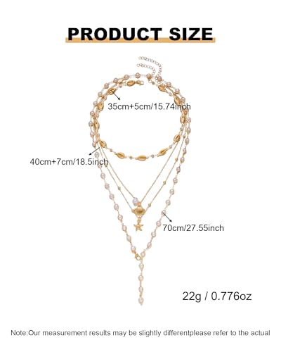 Layered Gold Flower Shell Pearl Necklaces for Women Long Pearl Y-Shaped Necklace Trendy Gold Flower Shell Pendant Necklace Dainty Pearls Choker Summer Jewelry Accessories Gift - color: A3:summer layered necklaces