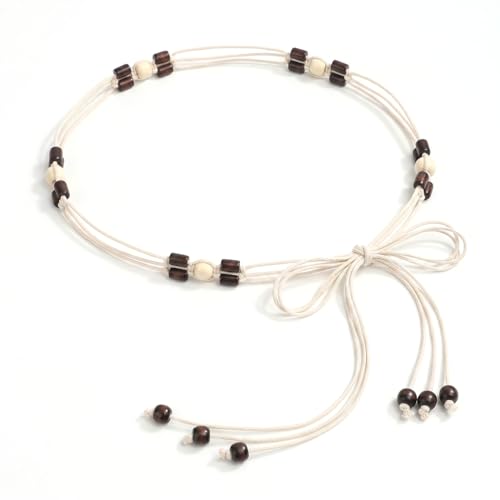 LIMHOO Women's Boho Braided Belt Adjustable Beaded Rope Waist Belts for Dresses - color: 583 Coffee