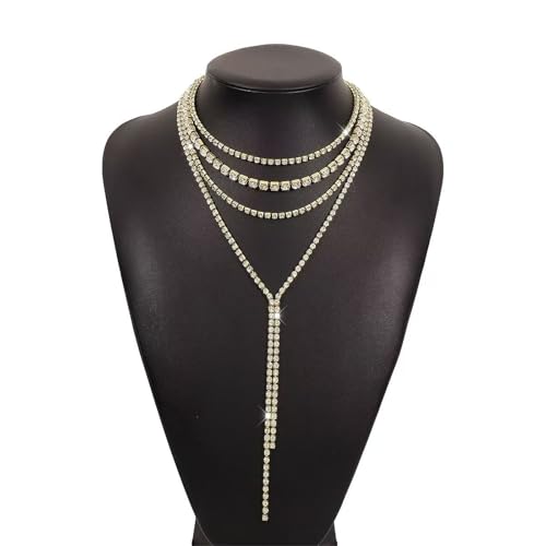 Boho Layered Necklaces for Women Fashion Y Long Neckalce Statement Long Sweater Chain Necklace Black Shiny Choker Necklace Wedding Bridal - color: Style-B