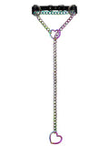 Black Leather Choker Collar For Women, Handmade Heart Slip Chain Choker Long Necklace with Adjustable Buckle - color: B-Black-Rainbow-Rainbow, size: 24''chain