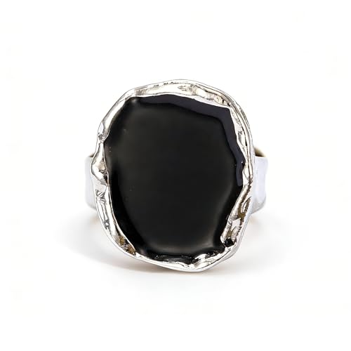 Statement Rings For Women Chunky Gold Ring Unique Cocktail Rings Vintage Big Black Drip Ring Fashion Punk Jewelry For Women - style: silvery