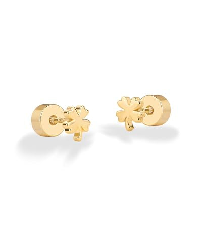 PAVOI 14K Gold Plated Dainty Flat Back Earrings for Women - Hypoallergenic Sterling Silver Posts Helix Cartilage Piercing Jewelry - Emoji Motif Bow Celestial Flatback Gold Stud Earrings Screw Back - style: Clover