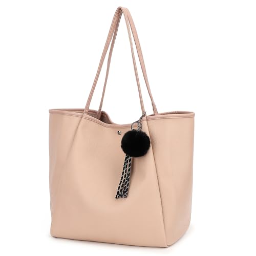 TANTOMI Tote Bag for Women Vegan Leather Purses and Handbags Ladies Waterproof Big Shoulder Bag for Travel - color: Dark Pink