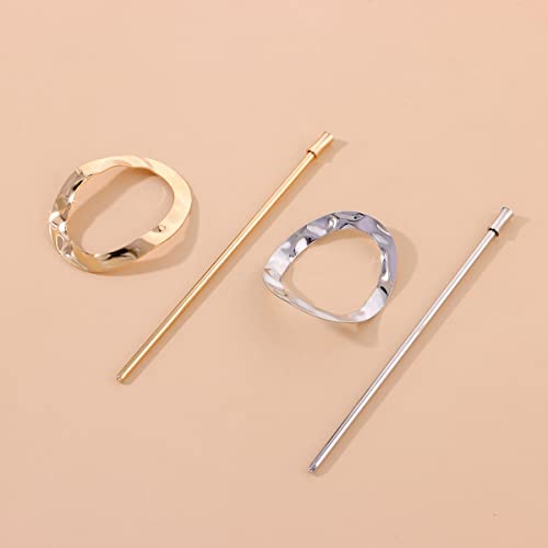 Ycfesh 2PCS Vintage Metal Hair Slide Pins Barrettes Geometric Hair Sticks Gold Hair Fork Minimalist Circle Hair Clip Hair Accessories for Women Girls Long Hair