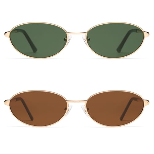 Appassal Retro Oval Sunglasses for Women Mens with Spring Hinge Sunnies AP3696 - color: A3 Gold/Green&gold/Brown
