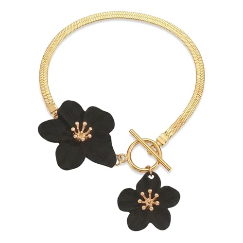 Flower Anklets for Women Trendy Flower Ankle Bracelet Boho Floral Anklet Summer Beach Anklets Jewelry for Women - color: Black
