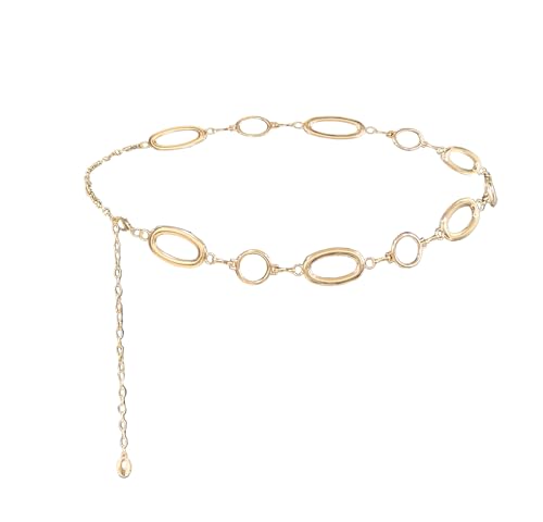 Waist Chain Belt Women Circle O-Ring Metal Link Body Chains Plus Size Gold Tone Chain Belt Fashion Waist Jewelry for Dress - color: Gold-49inch