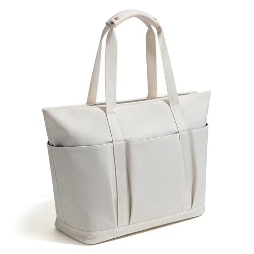 Waterproof Tote Bag with Zipper Foldable Beach Bag for Travel - color: Beige
