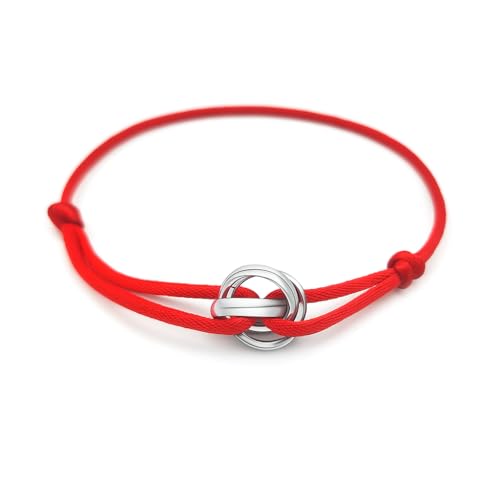 Red/Black/Pink String Bracelet for Protection and Good Luck, Adjustable Handmade Rope Bracelet with Gold/Silver Trinity Ring, Karma Friendship Bracelet for Women Men, Lucky Amulet Gift - color: Red-Silver