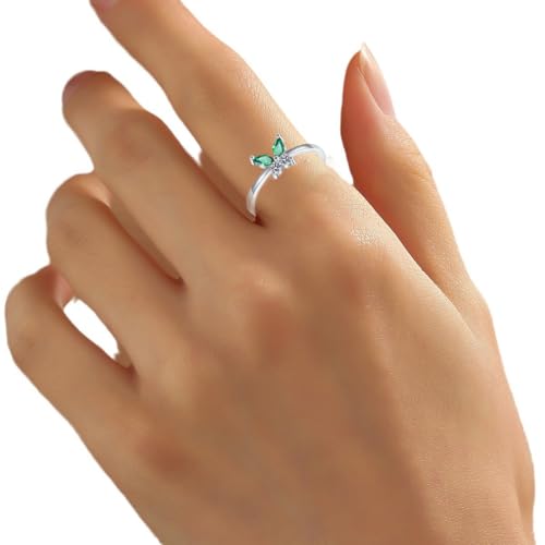 Adjustable Women's Cubic Zirconia Leaf Shaped Ring, 18K Gold-Plated Exquisite Stackable Women's Ring, A Great Gift for Her - color: O