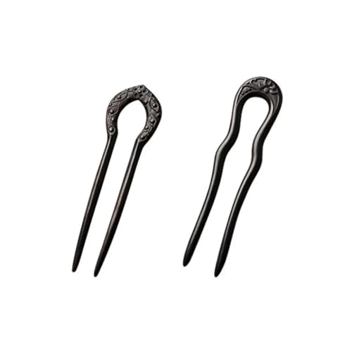 Carved Hair Forks for Buns for Women Two Prong Hair Stick for Long Hair U Shape Wood Hair Pin Handmade Hair Accessories(2pack)