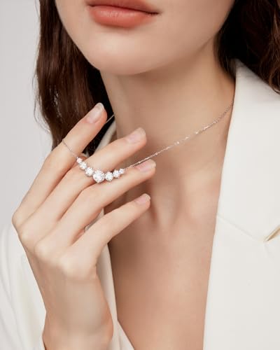 Moissanite Necklace for Women, 1.7-7.6 Carat Heart Necklace Engraved 'I LOVE YOU' Gift for Wife, Wedding Anniversary Birthday Gifts for Women, Jewelry Gifts for Her Wife Mom Girlfriend Lady - style: Round Moissanite-5 Carats