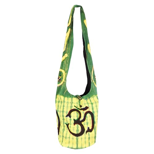 Mandala Crafts Hippie Bag, Large Boho Hobo Purse for Women, Crossbody Shoulder Sling Bags for Indie Style Bohemian Accessory - style: Green Om