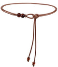 Womens Faux PU Leather Bead Rope Skinny Tie Belts for Skirt Dresses Jeans Pants Thin Dress Waist Belt - color: Brown