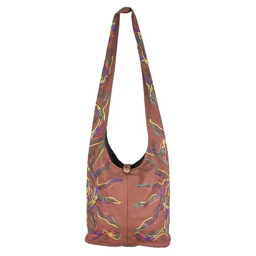 Mandala Crafts Hippie Bag, Large Boho Hobo Purse for Women, Crossbody Shoulder Sling Bags for Indie Style Bohemian Accessory - style: Brown Sun