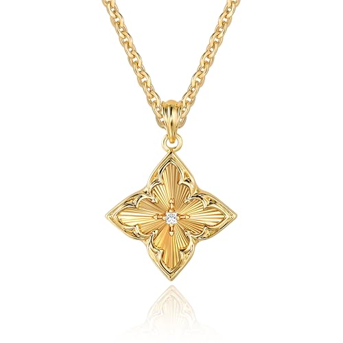 Fettero Gold Clover Necklace for Women Dainty 14K Gold Plated CZ Pendant Necklace Adjustable Chain Choker Charm Colorful Clover Pendant Lucky Necklaces for Women Jewelry - color: Gold