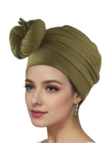 vabovin Head Wraps for Black Women Stretch Jersey Knit Turban Headwrap Solid Color Headscarf Headband Shawl - color: 06- Army Green